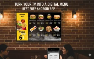 menu displayed on a tv in a modern restaurant